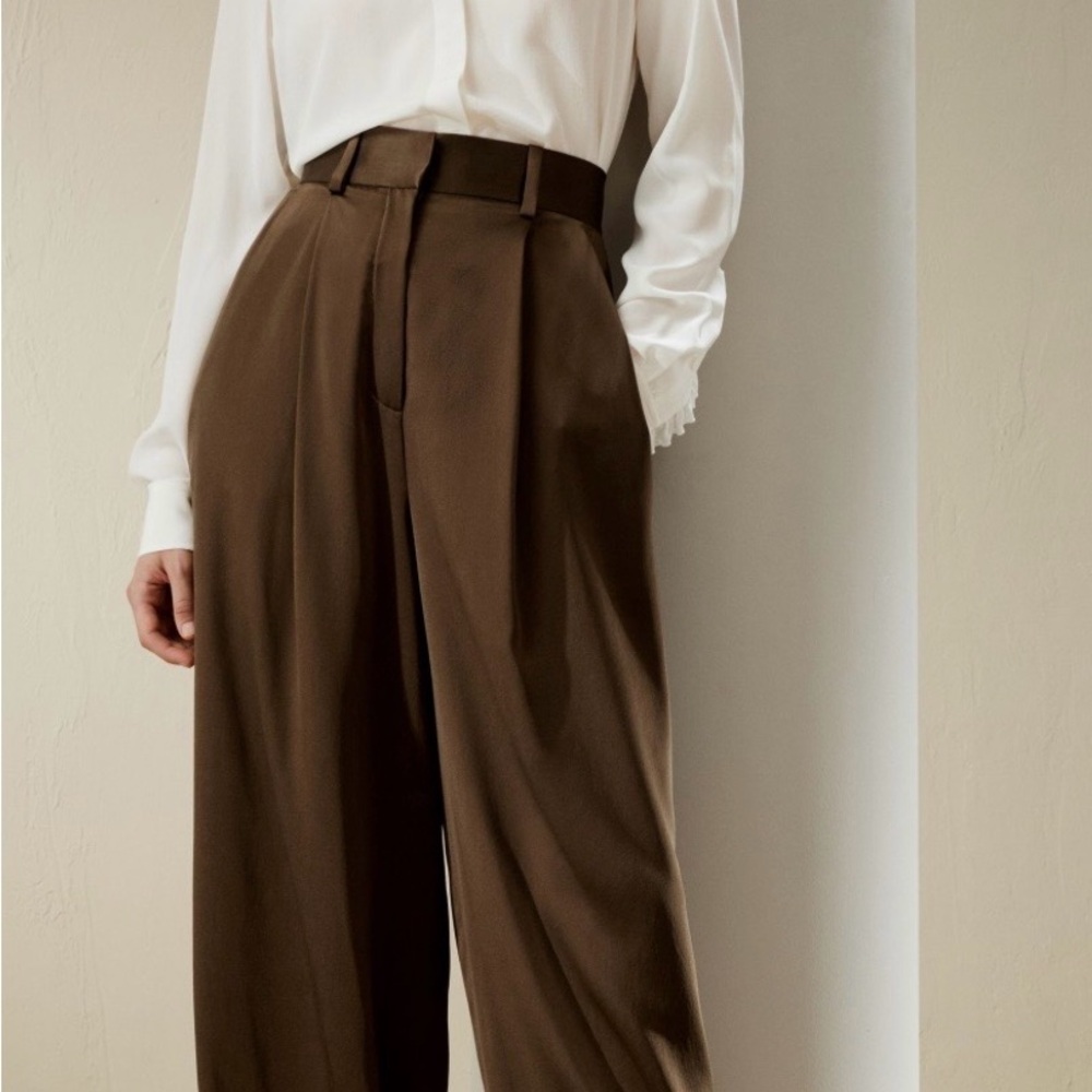Chocolate Brown Silk Wide Leg Women's Pants